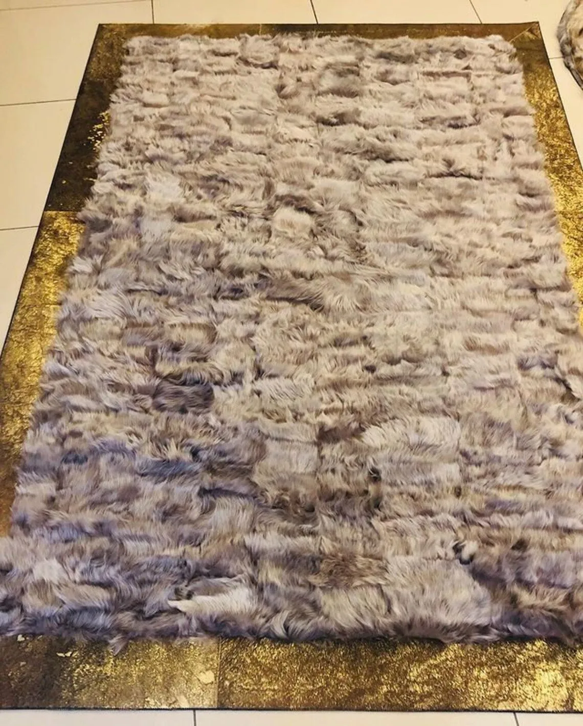 100% Natural Handmade Sheepskin Brown And Gold Luxury Living Room Rug