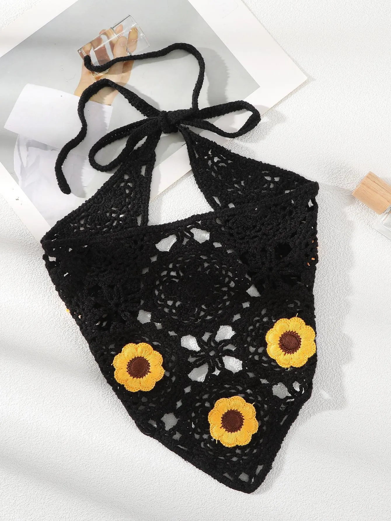 1pc Knit Sunflower Tassel Triangle Scarf Headband Boho