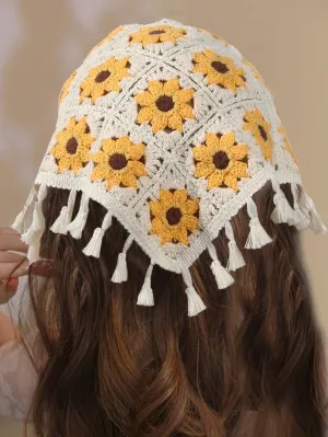 1pc Knit Sunflower Tassel Triangle Scarf Headband Boho