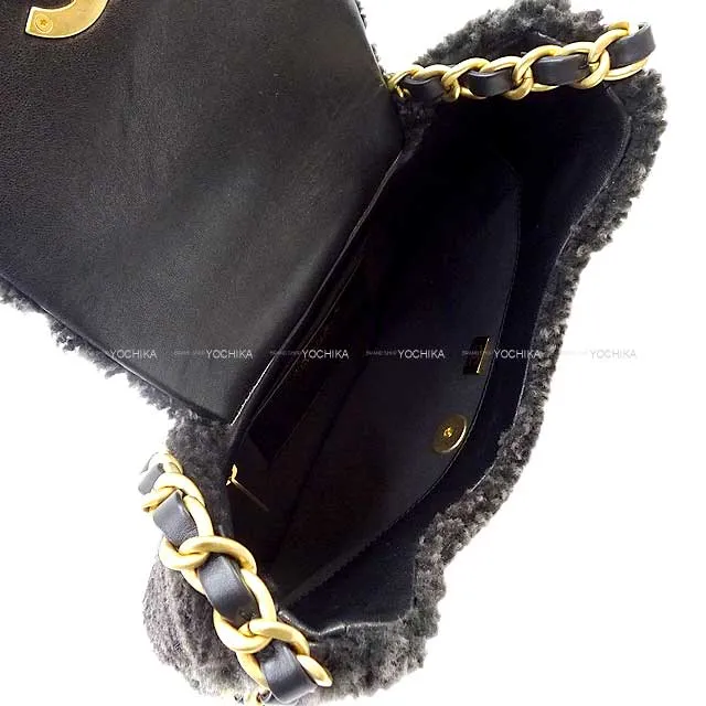 2023 AW CHANEL Shoulder bag Chain Around Matelasse Flap Hobo Fur Boa Charcoal gray/Black Sheepskin Antique Gold HW[EXCELLENT][Authentic]