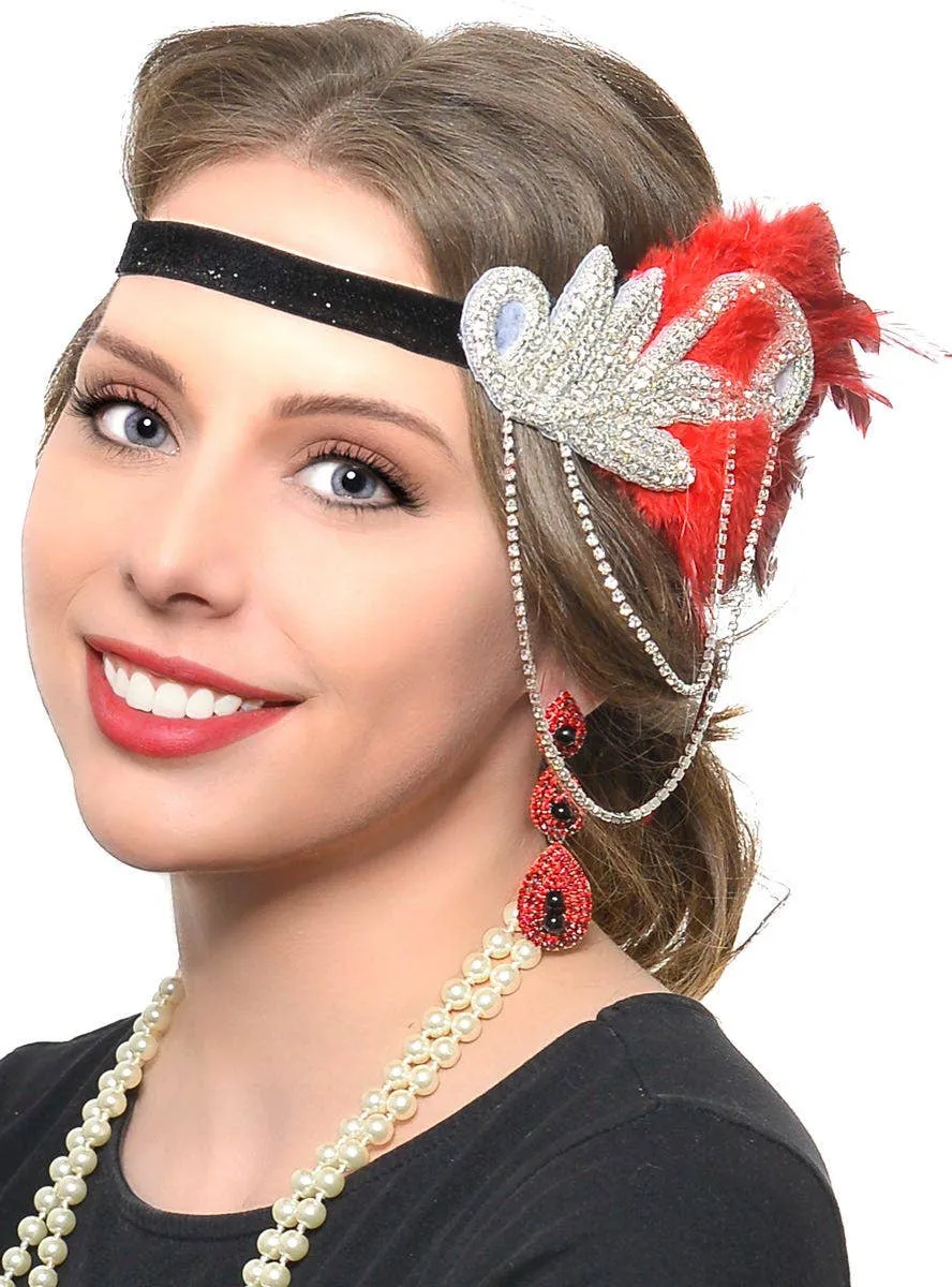 20s Red Chain Headband 5 Piece Gatsby Accessory Set