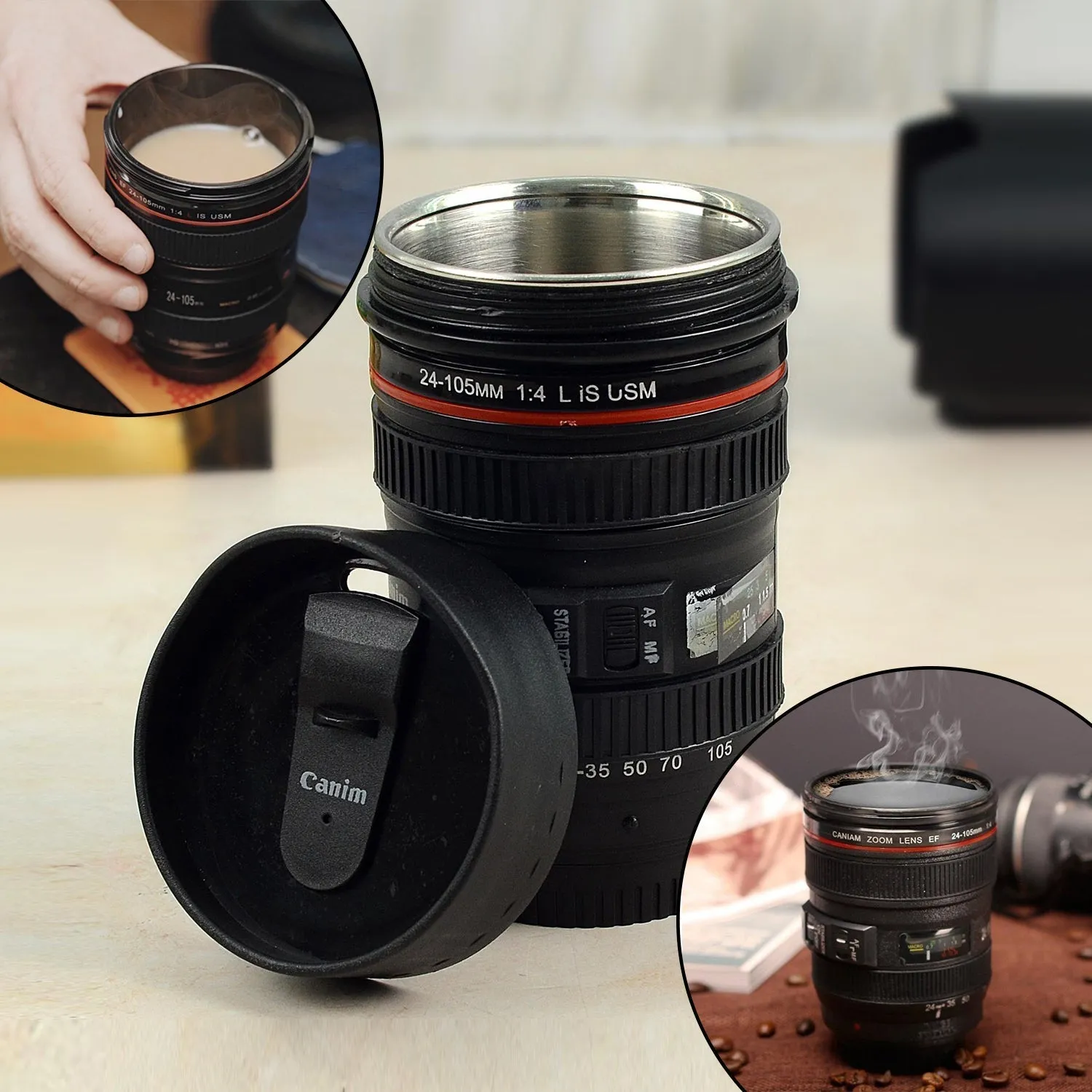 4763 Plastic Camera Lens Stainless Steel Coffee Mug