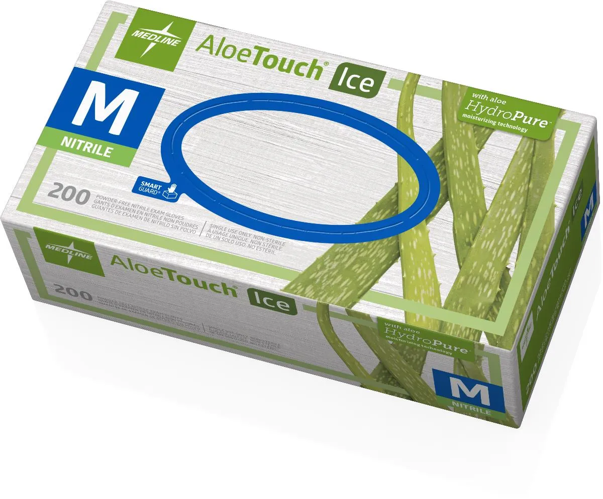 AloeTouch ICE Powder-Free Nitrile Exam Gloves, Various Sizes