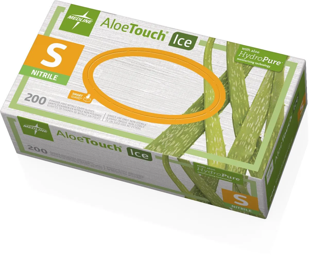 AloeTouch ICE Powder-Free Nitrile Exam Gloves, Various Sizes