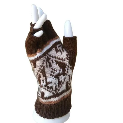 Alpaca Inca Patterned Fingerless Gloves