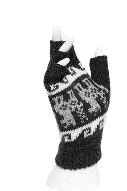 Alpaca Inca Patterned Fingerless Gloves