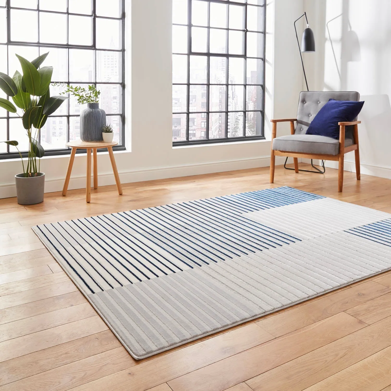 Apollo 2681 Grey/Navy Stripe Rug