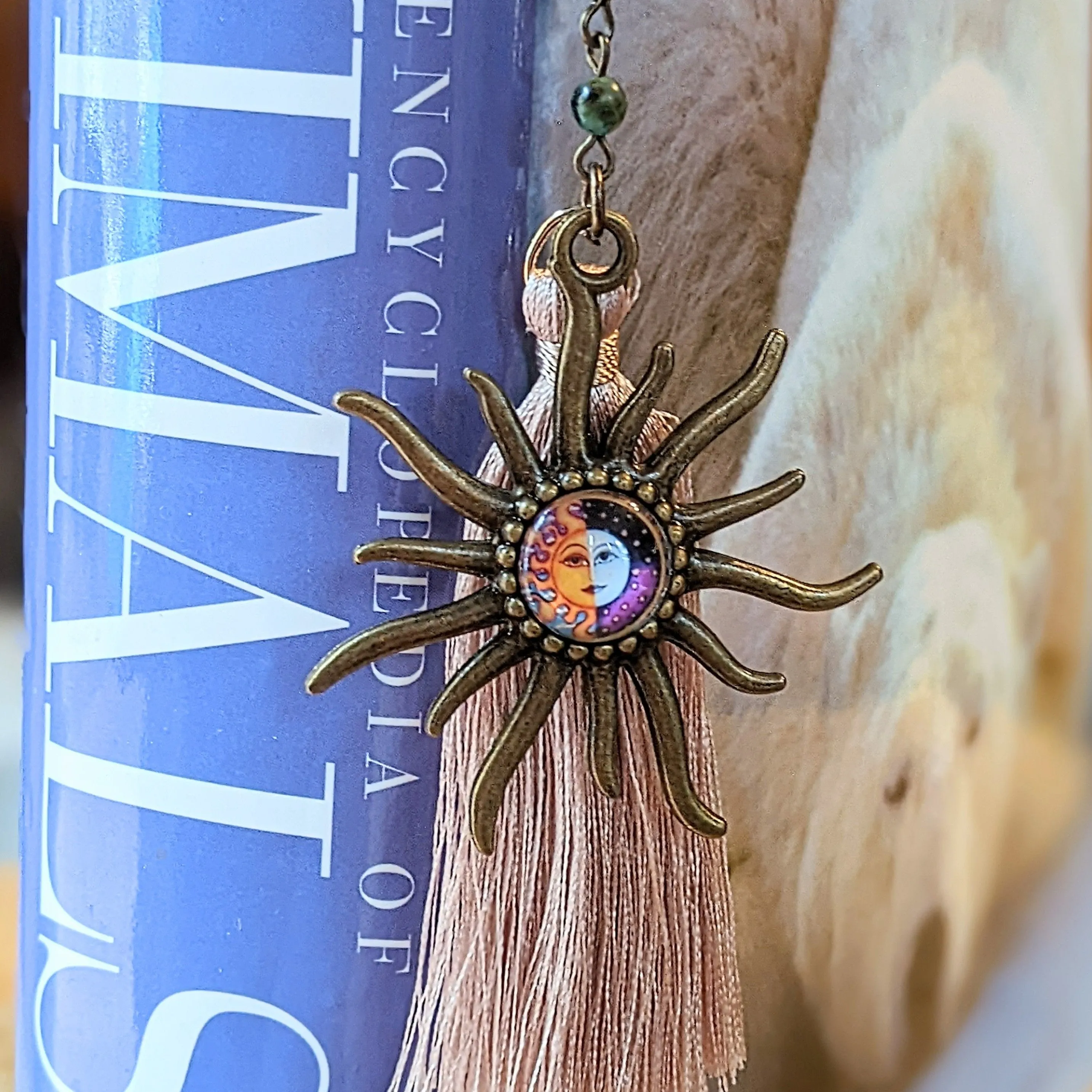 Aztec Sun Tassel Gemstone Bead Bookmark