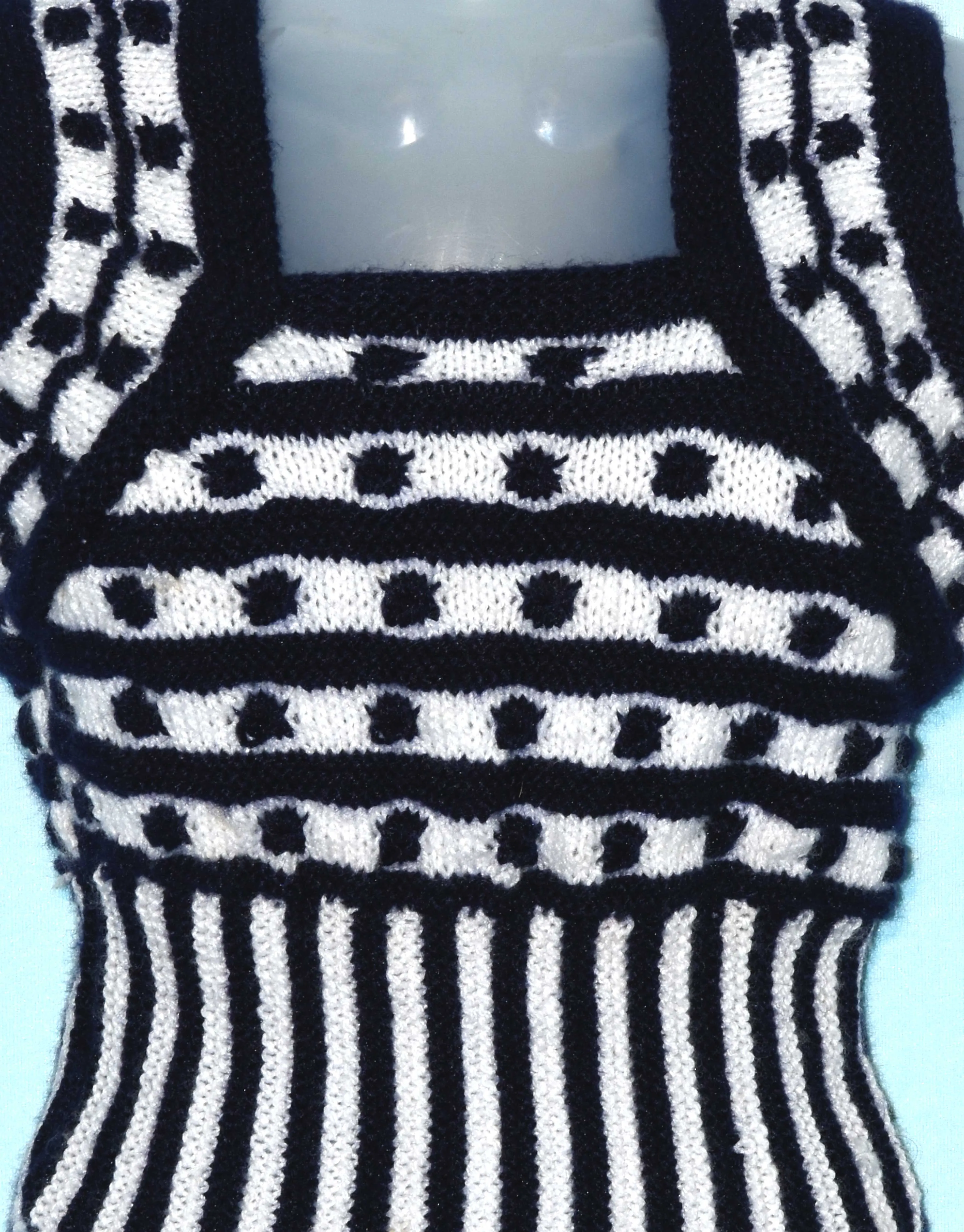 Black and white color hand knitted woolen blouse sweater for women