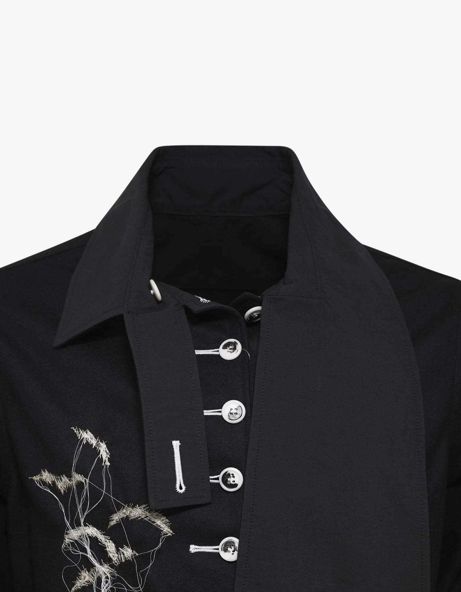 Black Stole Collar Embroidered Shirt