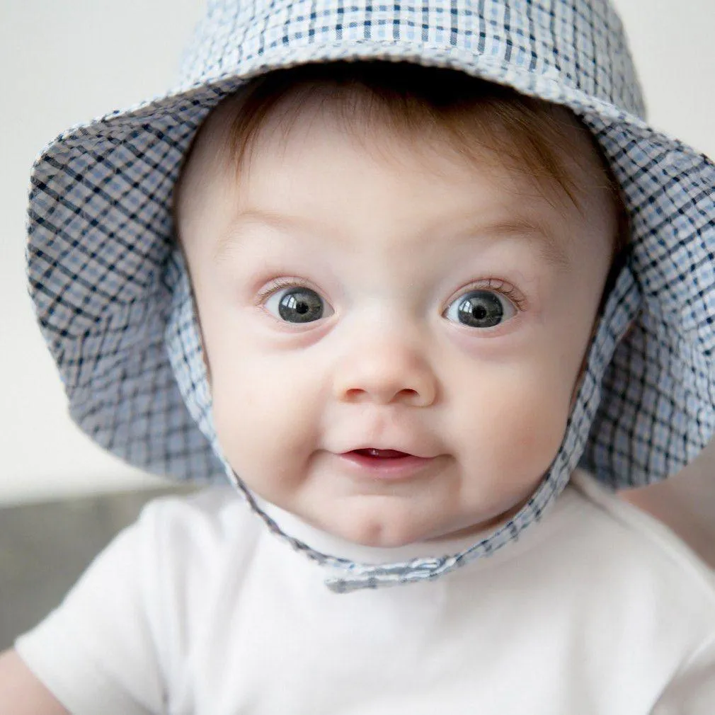 Blue Plaid UPF 25  Seersucker Bucket Hat for Babies and Toddlers