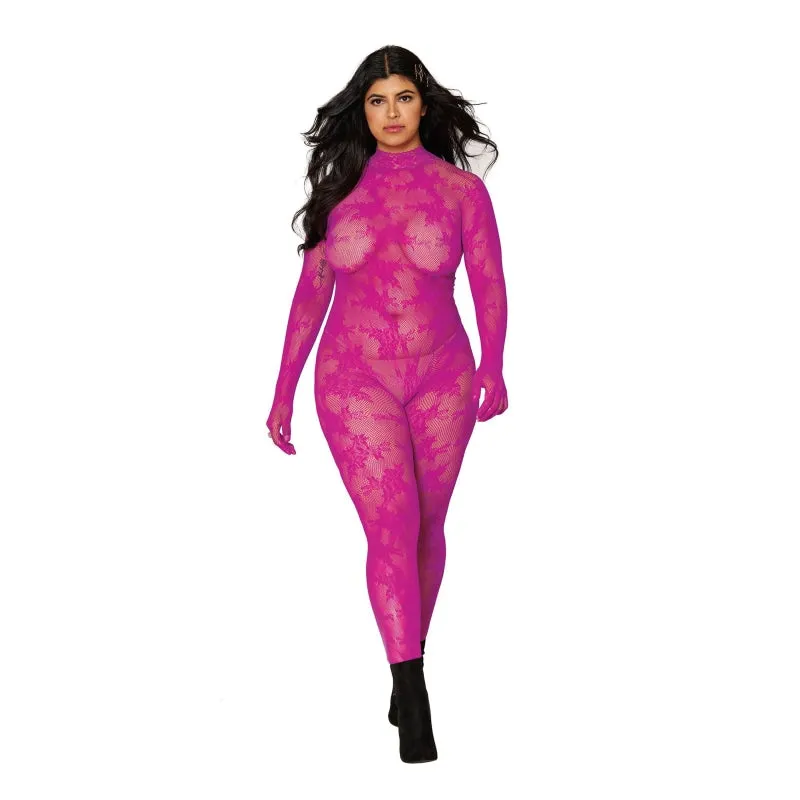 Bodystocking With Finger Gloves - Queen Size -  Azalea