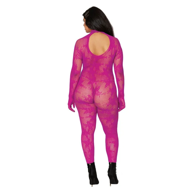 Bodystocking With Finger Gloves - Queen Size -  Azalea