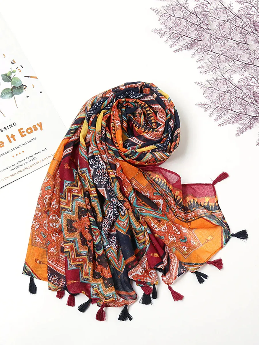 Bohemian Print Tassel Travel Shawl Scarf