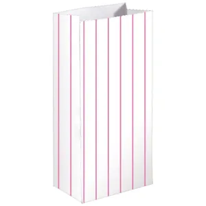 Bright Pink Stripe Paper Treat Bags FSC 13cm x 25cm x 7.5cm 8pk