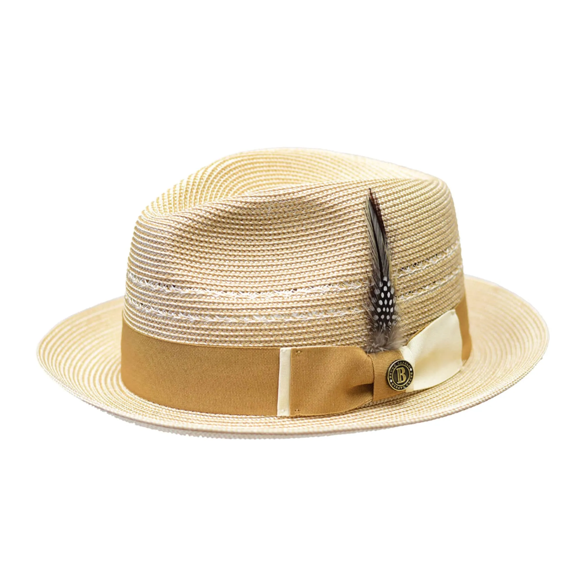 Bruno Capelo Ricardo 2-Tone Straw Fedora Hat Snap Brim