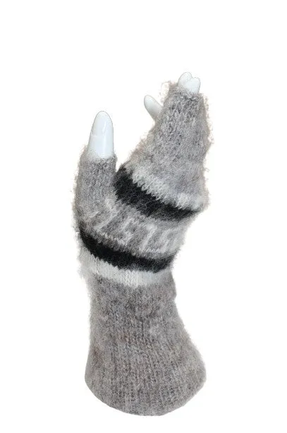 Brushed Pattern Fingerless Alpaca Gloves