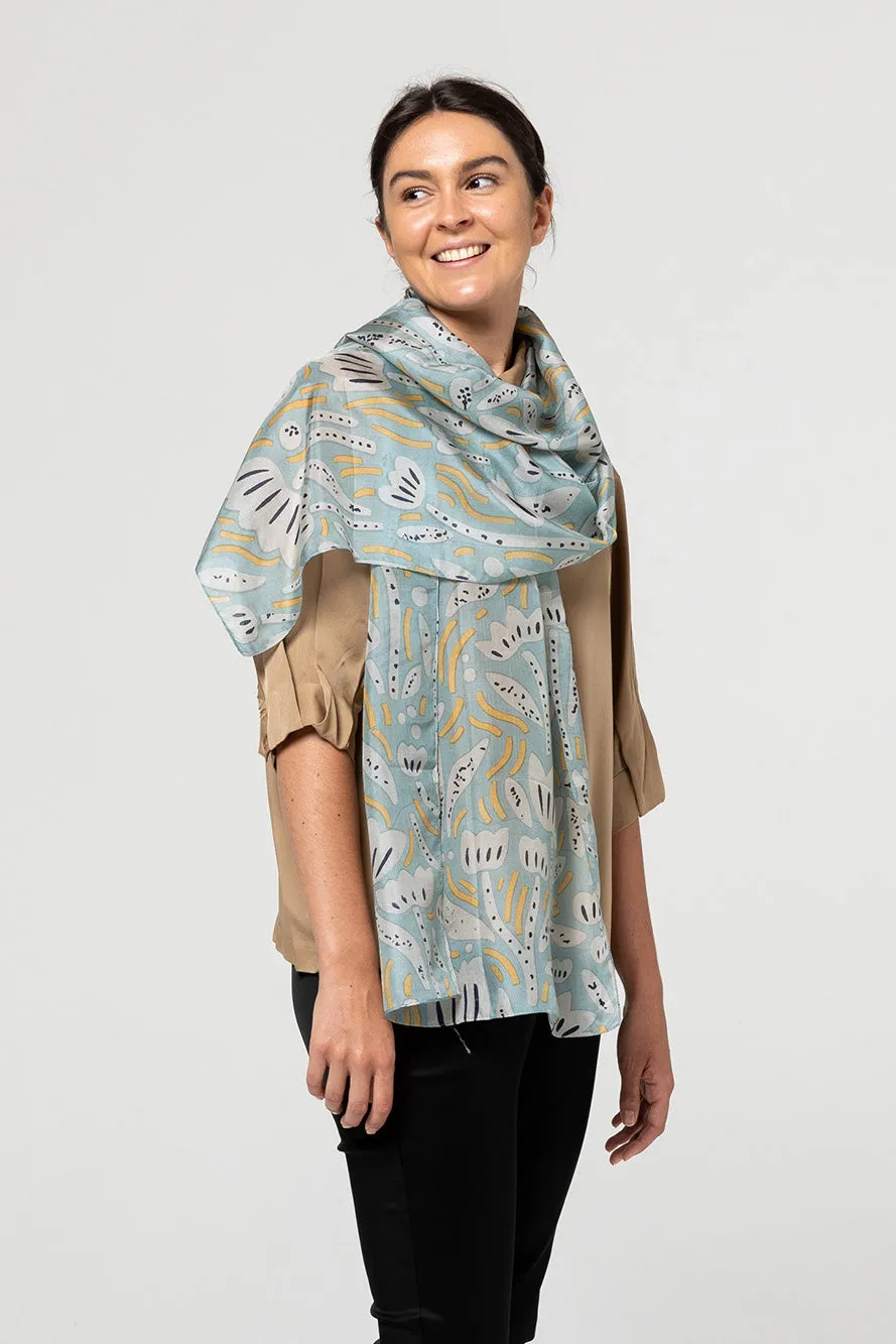 Bush Daisy Silk Scarf - Lake