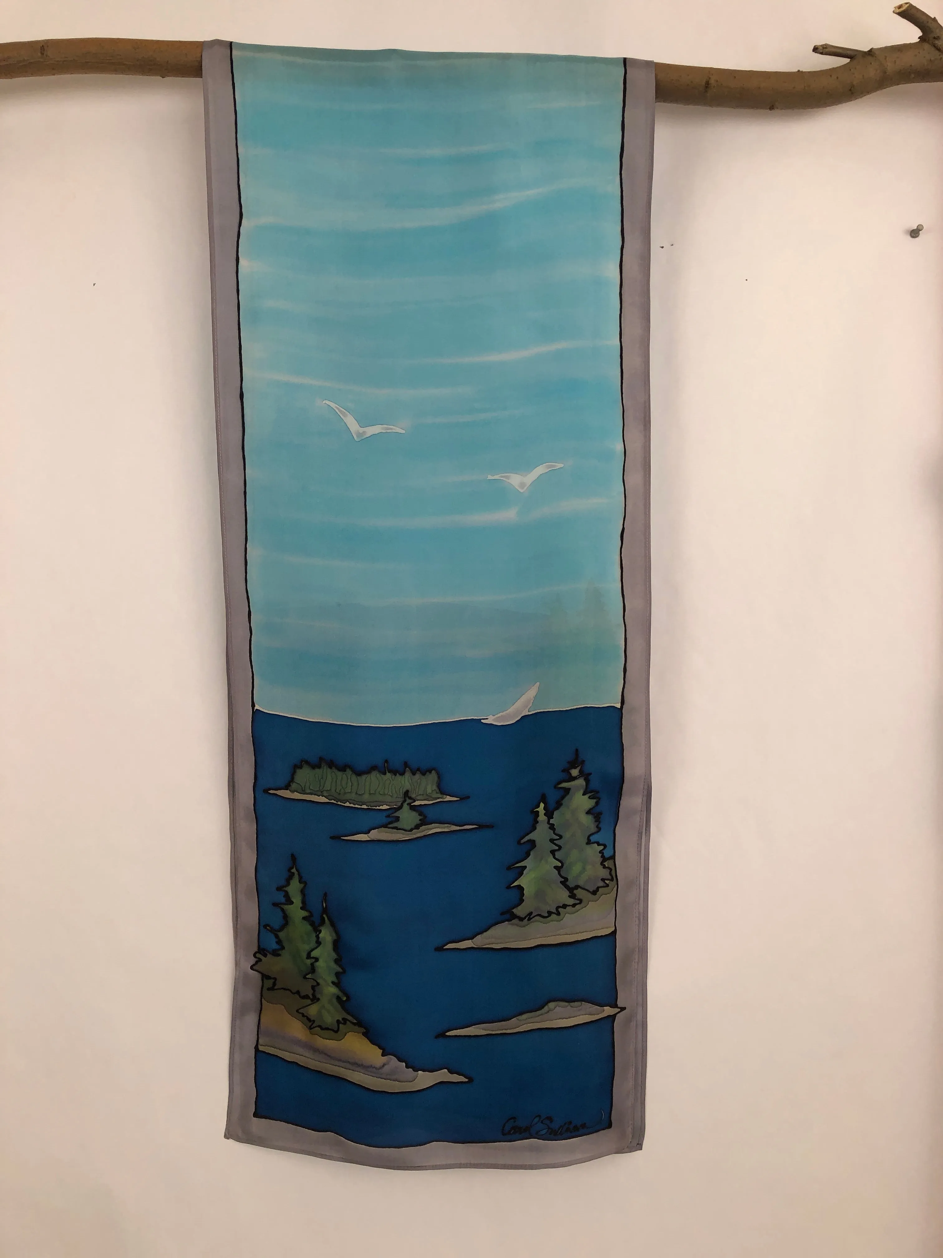 “Coastal Maine Scene v2”- Hand-dyed Silk Scarf - $130