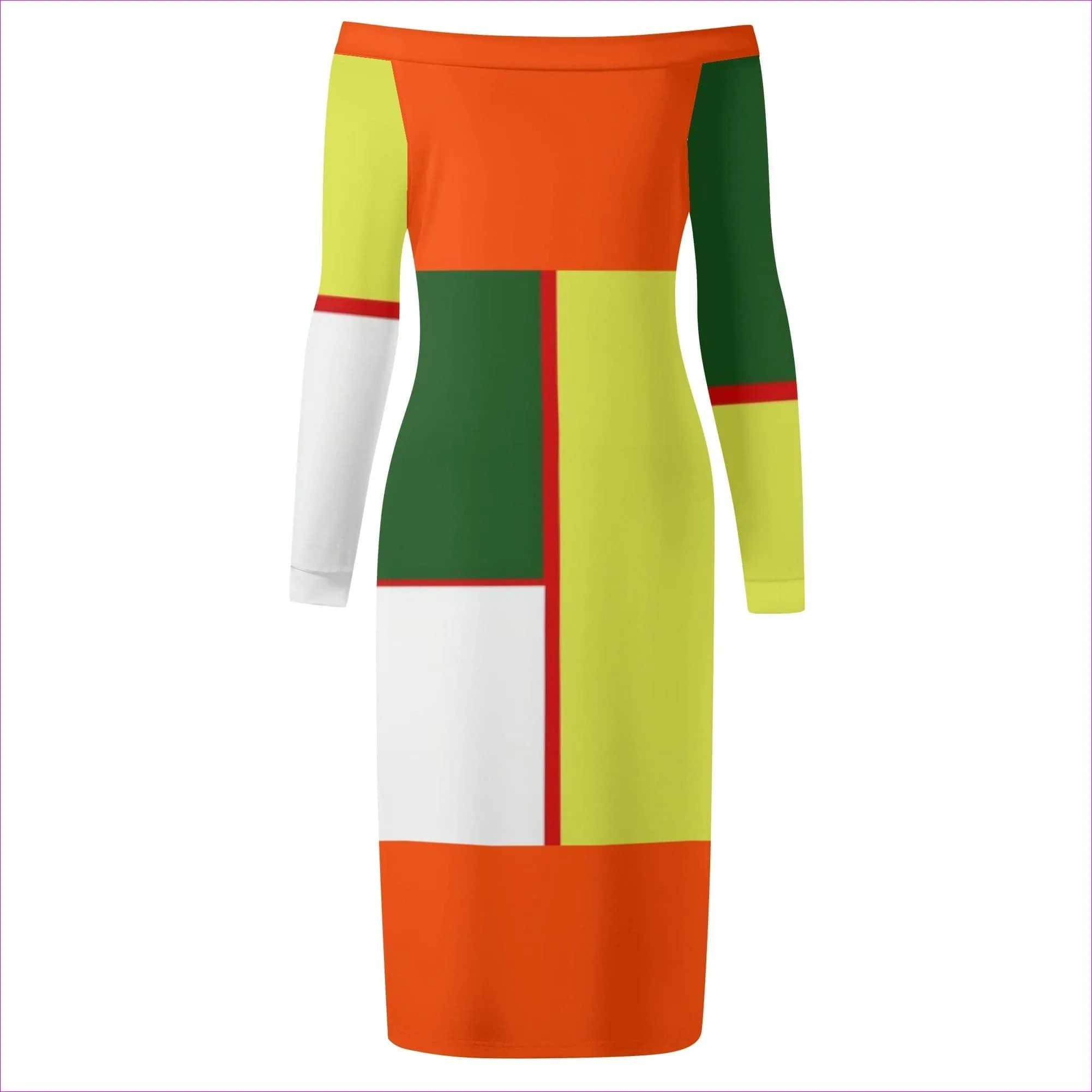 Color Block Astute Womens Long Sleeve Off The Shoulder Dress