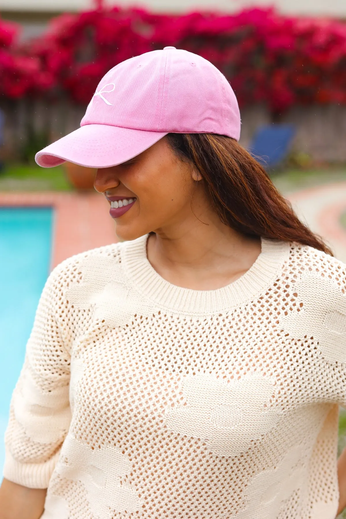 Coquette Pink Embroidered Bow Baseball Cap