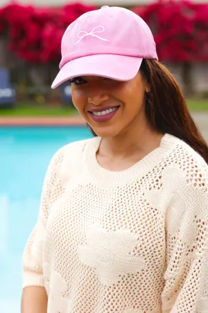 Coquette Pink Embroidered Bow Baseball Cap