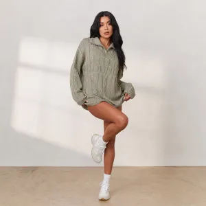 Cosy Knit Quarter Zip Jumper - Sage