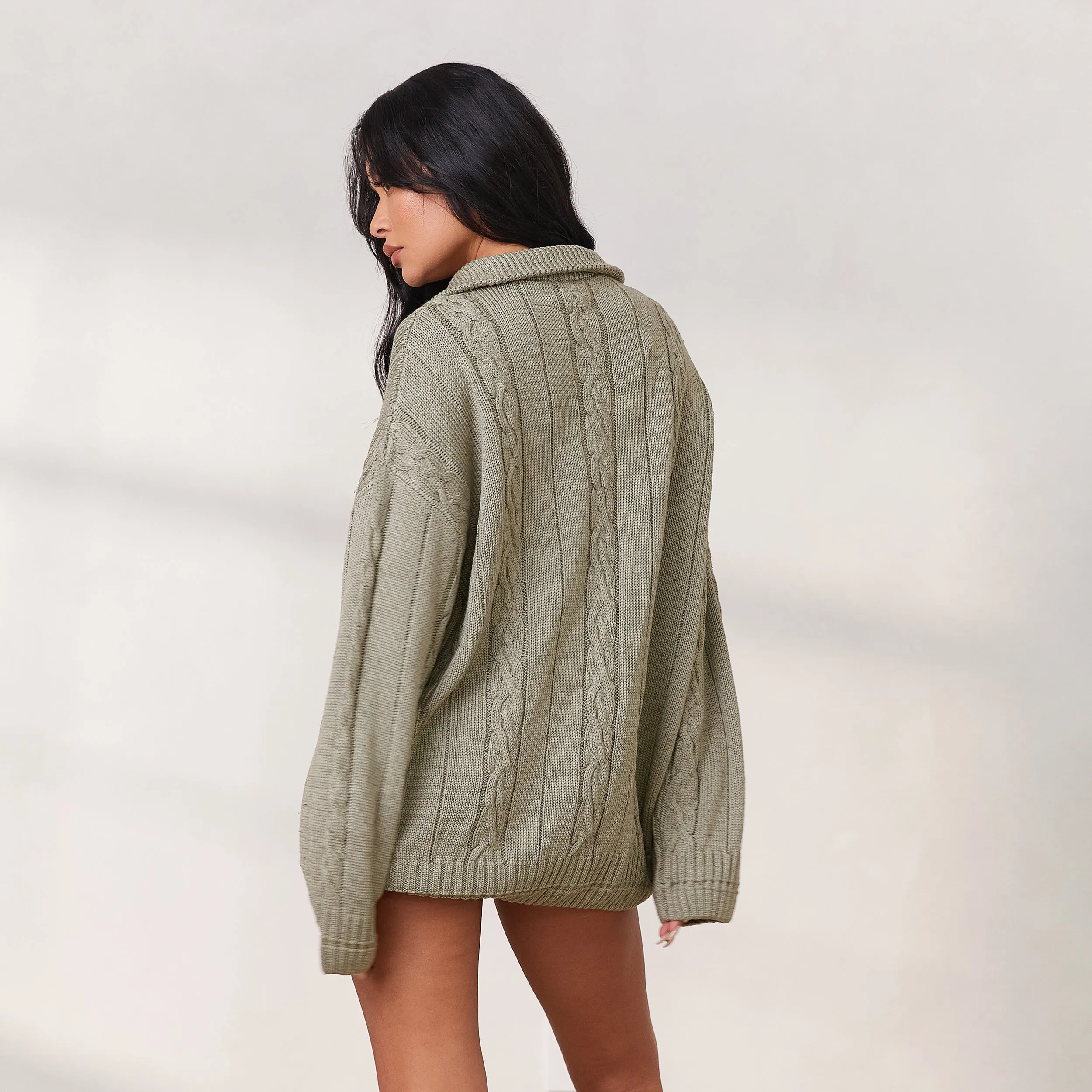 Cosy Knit Quarter Zip Jumper - Sage