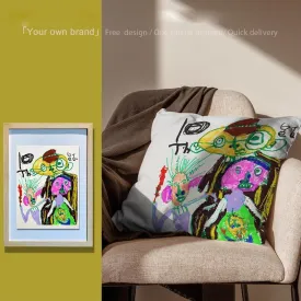 Custom Personalized Print Throw Pillow with Yours & Kids' Drawings Picture