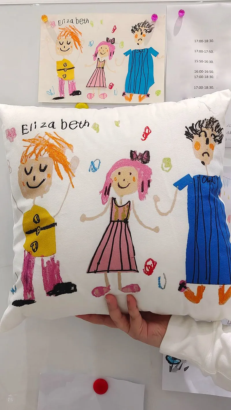 Custom Personalized Print Throw Pillow with Yours & Kids' Drawings Picture