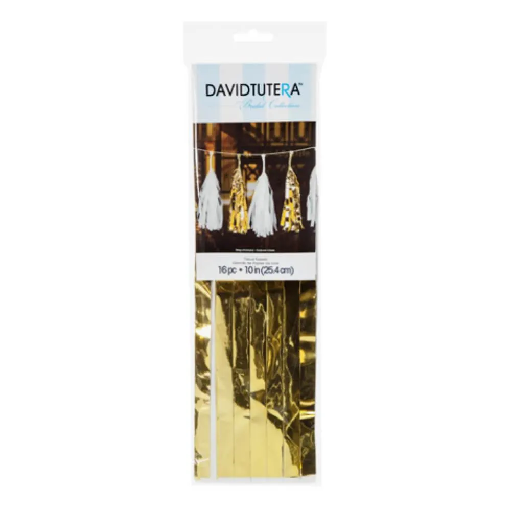 David Tutera Tissue and Mylar Tassels Kit White and Gold Makes 16