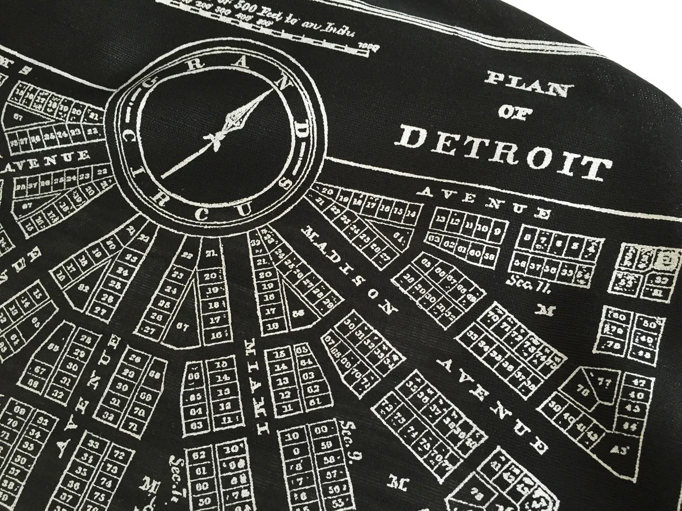 Detroit Map Printed Linen Weave Pashmina Scarf, 1831 City Plan