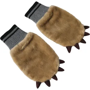 Dolce & Gabbana Beige Acrylic Knitted Fur Wrist Mitten Gloves