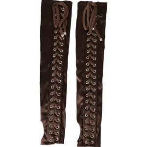 Dolce & Gabbana Brown Acetate Lace Up Fingerless Gloves