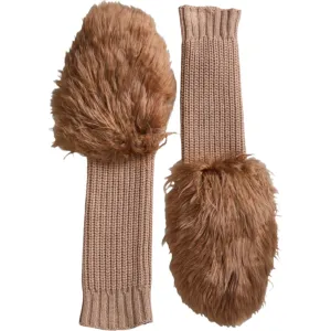 Dolce & Gabbana Brown Cashmere Knitted Fur Mid Arm Mitten Gloves