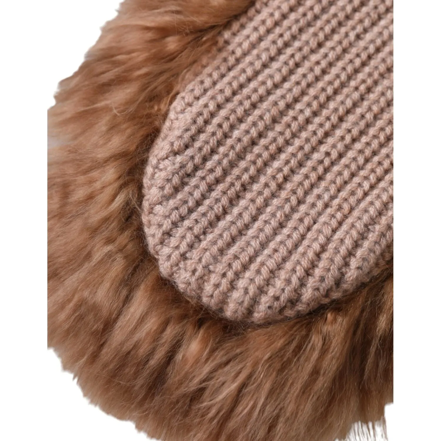 Dolce & Gabbana Brown Cashmere Knitted Fur Mid Arm Mitten Gloves