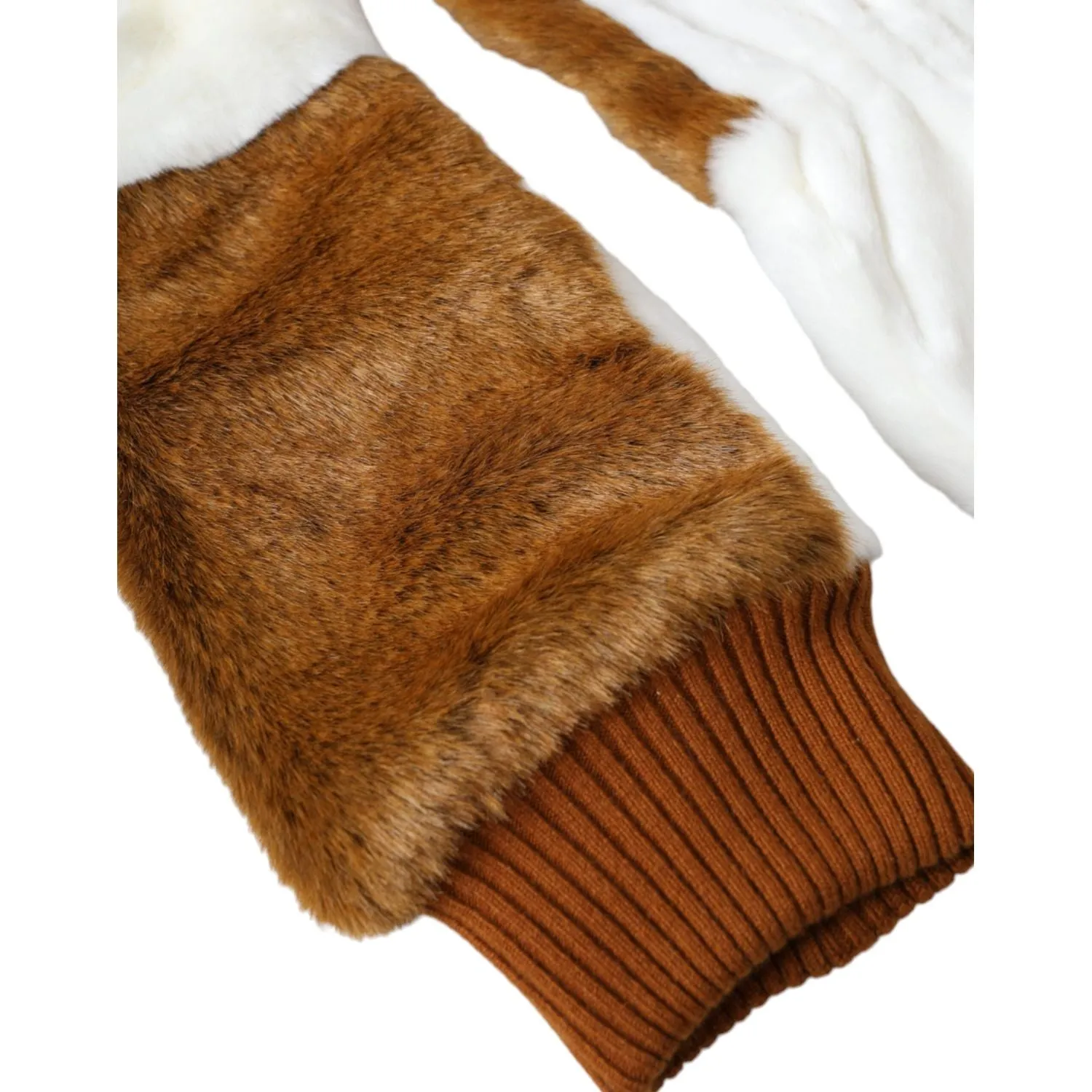 Dolce & Gabbana Brown White Acrylic Knitted Fur Mitten Gloves