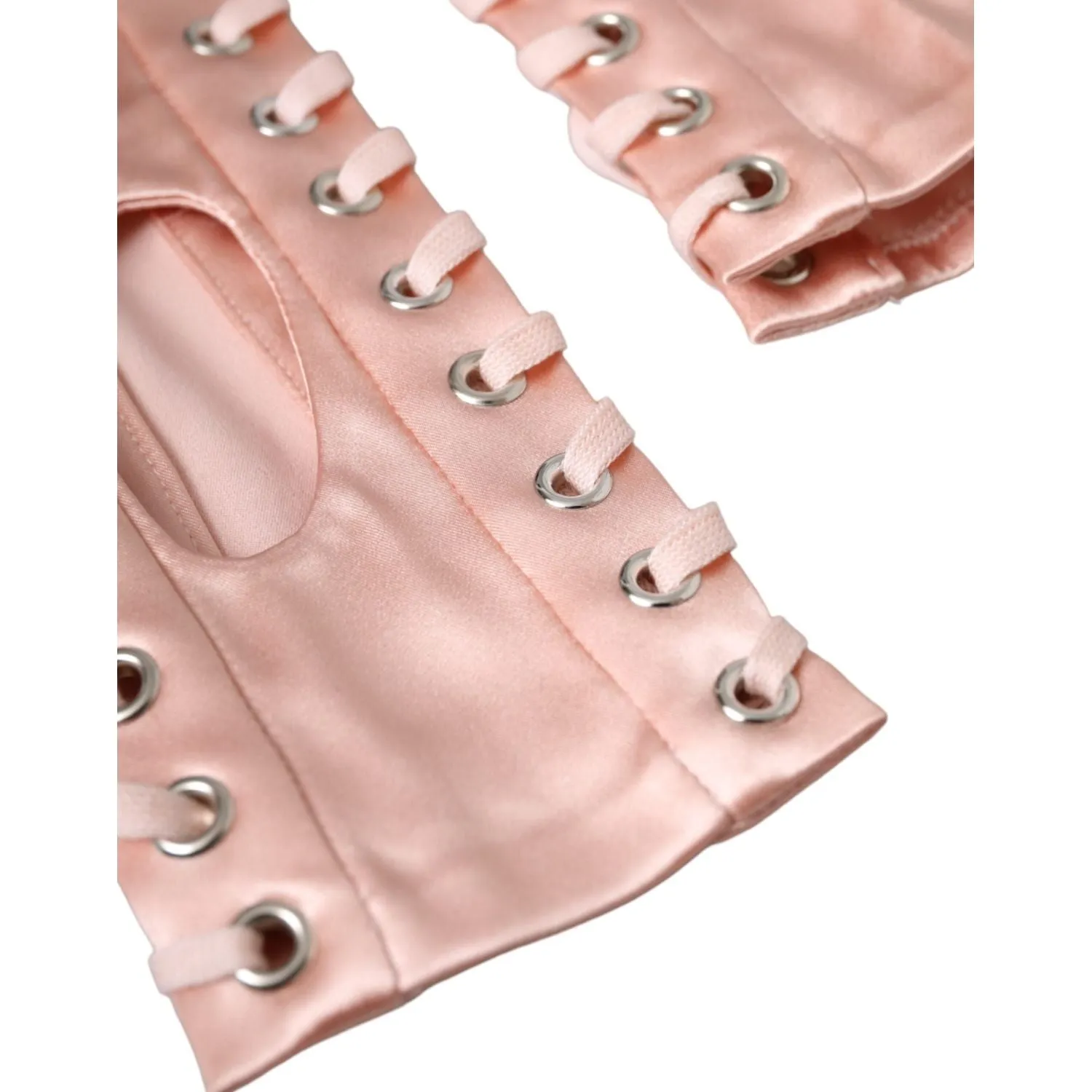 Dolce & Gabbana Pink Acetate Lace Up Fingerless Gloves