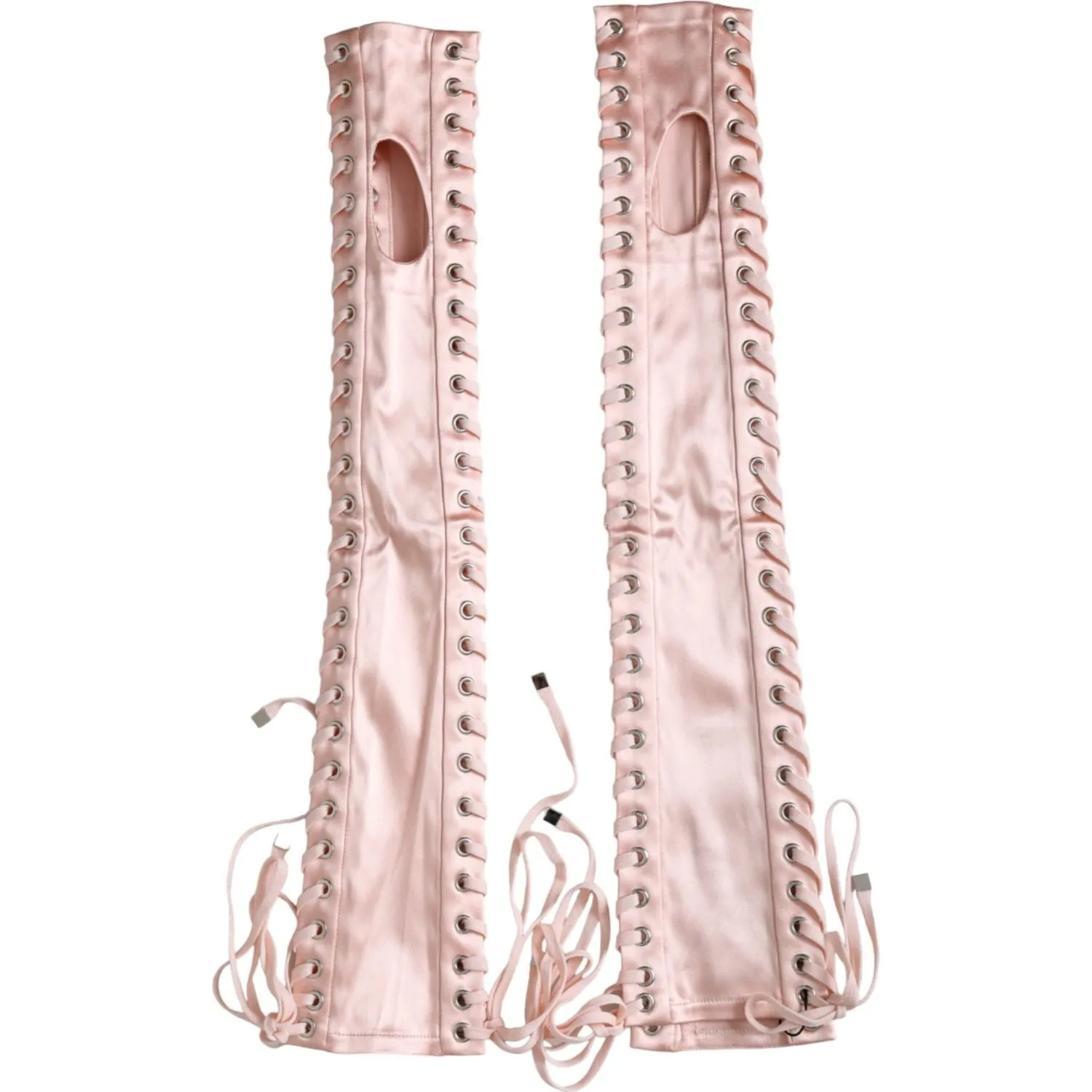 Dolce & Gabbana Pink Acetate Lace Up Fingerless Gloves