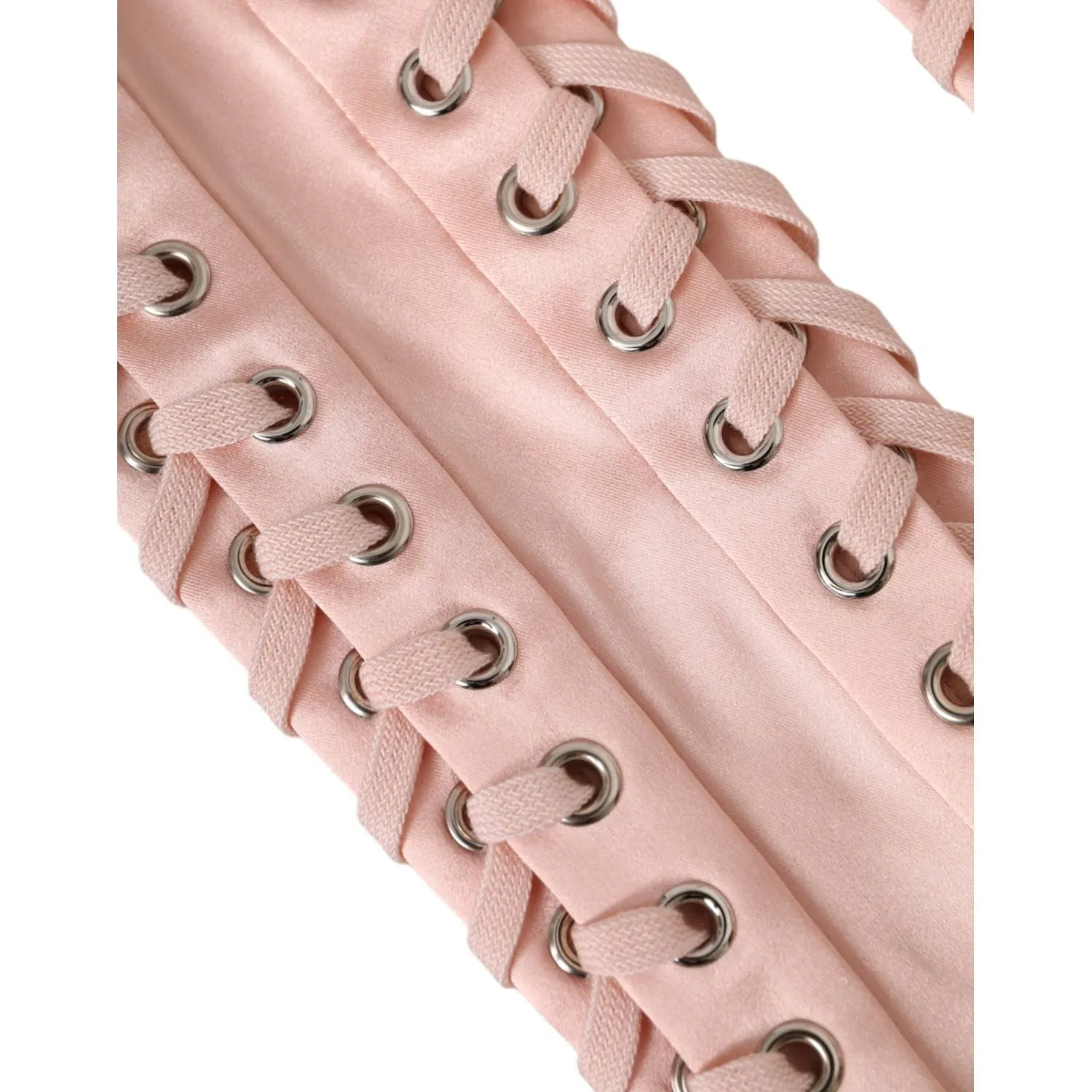 Dolce & Gabbana Pink Acetate Lace Up Fingerless Gloves