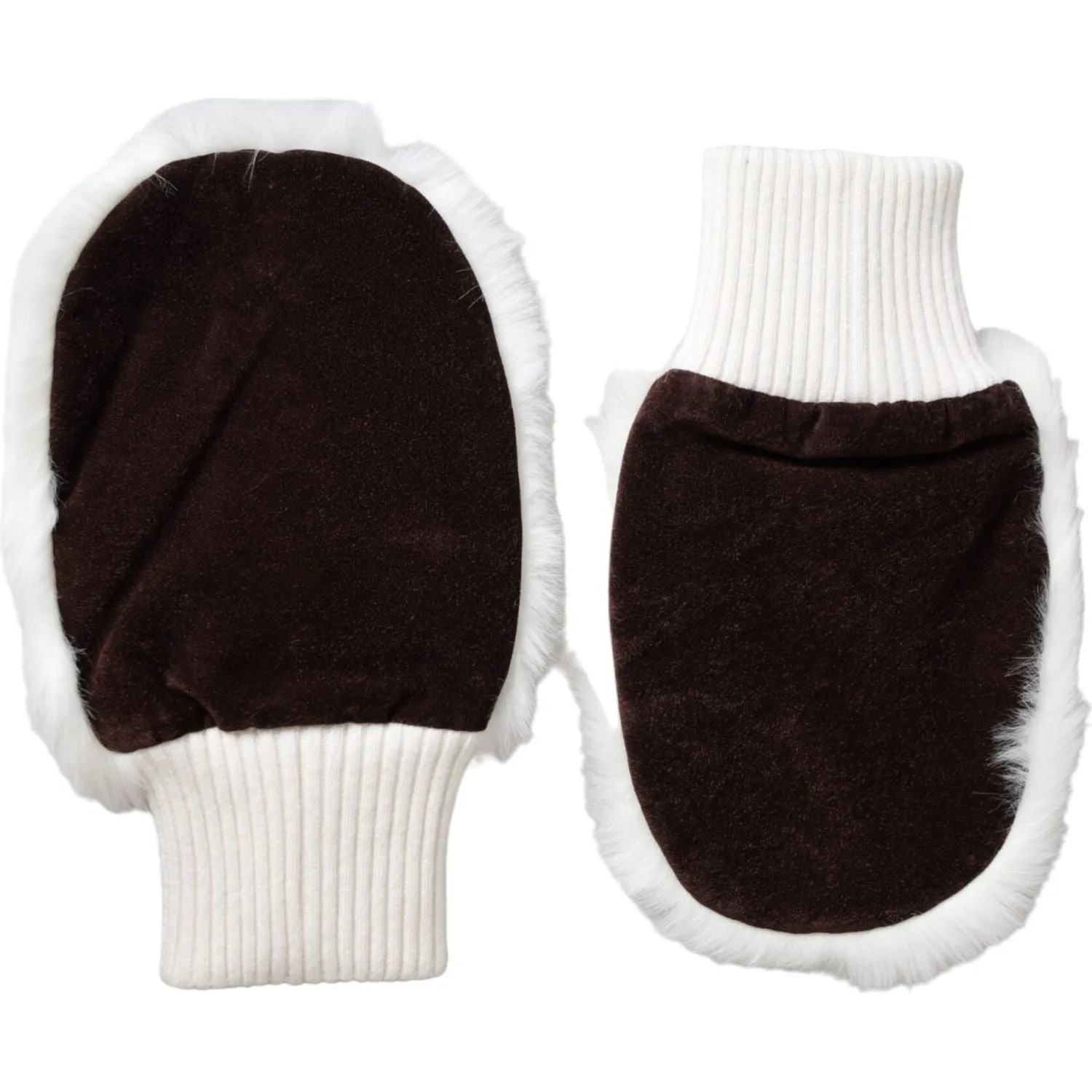 Dolce & Gabbana White Acrylic Knitted Fur Wrist Mitten Gloves