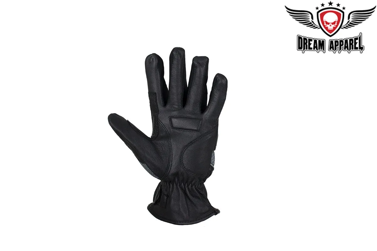 Dream Apparel Silver Leather Riding Gloves Reflective Piping