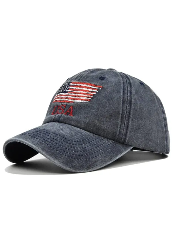 Embroidered USA Flag Unisex Peaked Baseball Cap