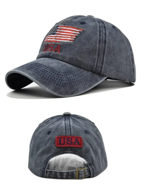 Embroidered USA Flag Unisex Peaked Baseball Cap