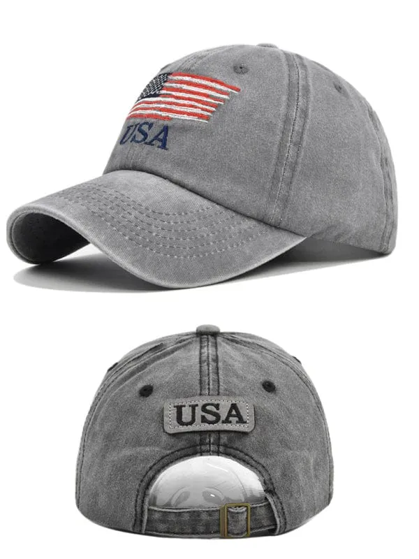 Embroidered USA Flag Unisex Peaked Baseball Cap