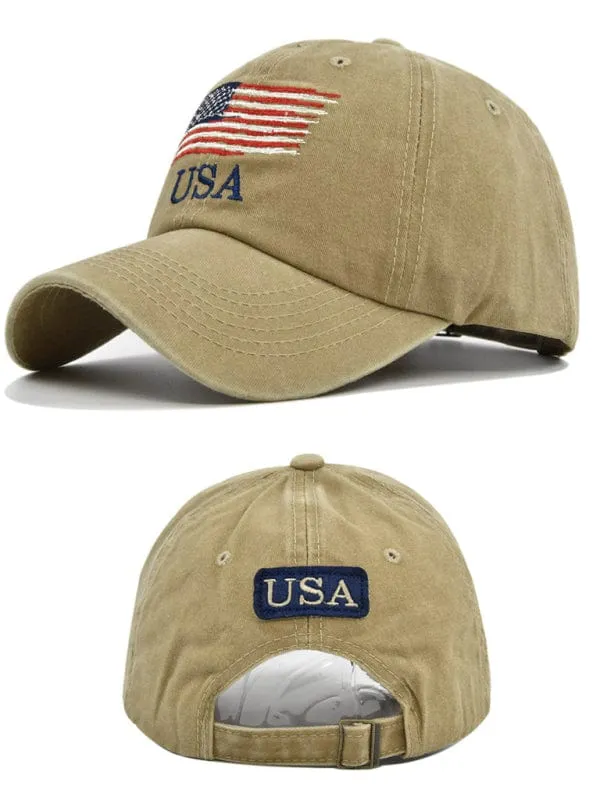 Embroidered USA Flag Unisex Peaked Baseball Cap