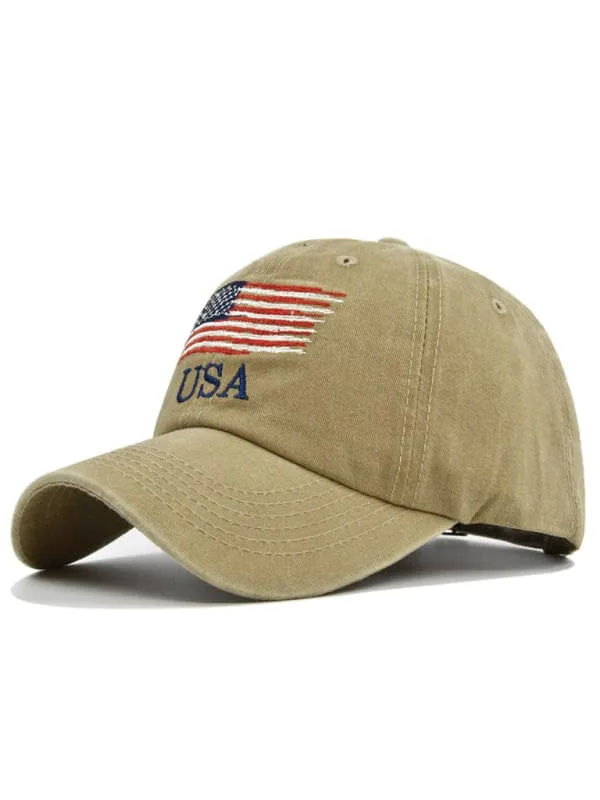 Embroidered USA Flag Unisex Peaked Baseball Cap