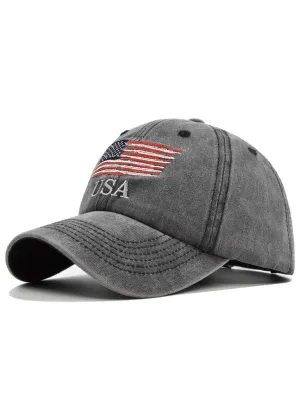 Embroidered USA Flag Unisex Peaked Baseball Cap