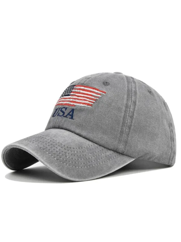 Embroidered USA Flag Unisex Peaked Baseball Cap