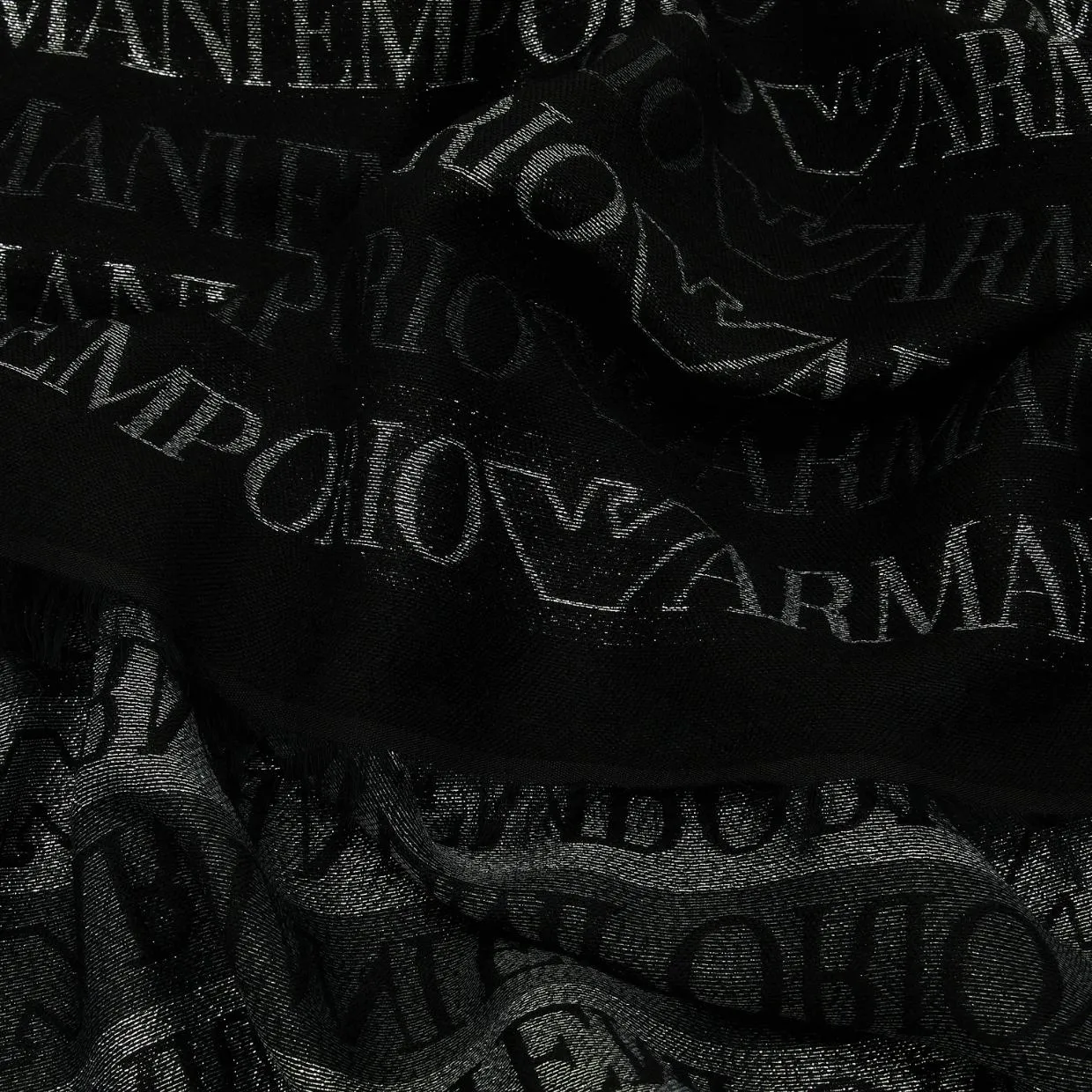 Emporio Armani All-Over Jacquard Lurex Logo Black Scarf